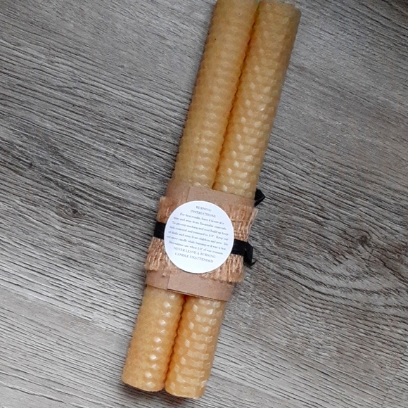 Pair Handrolled Honeycomb Beeswax Taper Candles w/🐝 Candle Pin - Picture 5 of 7